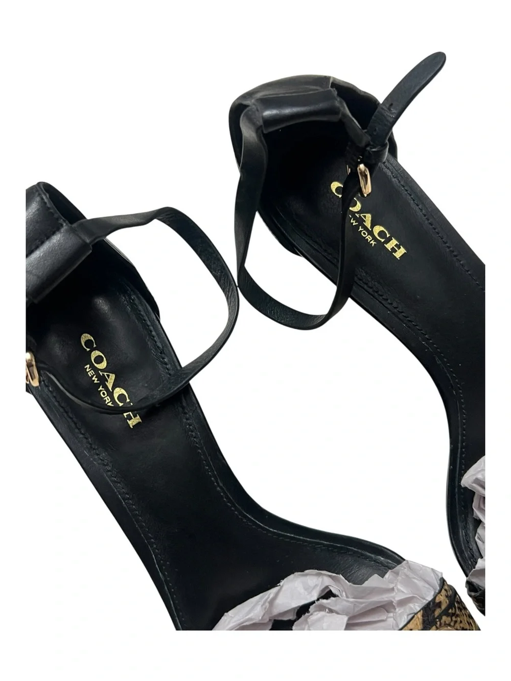 Coach New York, Marcella ankle strap sandals With Snake Skin Accent Strap Size 8